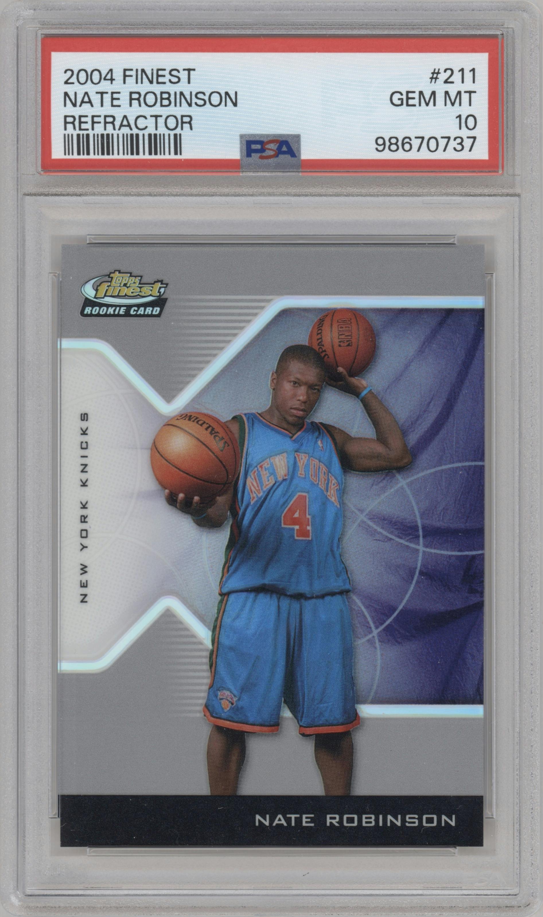 Nate Robinson  from the 2004-05 Topps Finest set featuring a Refractor parallel graded by PSA and given an overall grade of 10.