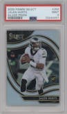 Jalen Hurts from the 2020 Panini Select set featuring a Silver Prizm parallel graded by PSA and given an overall grade of 9.