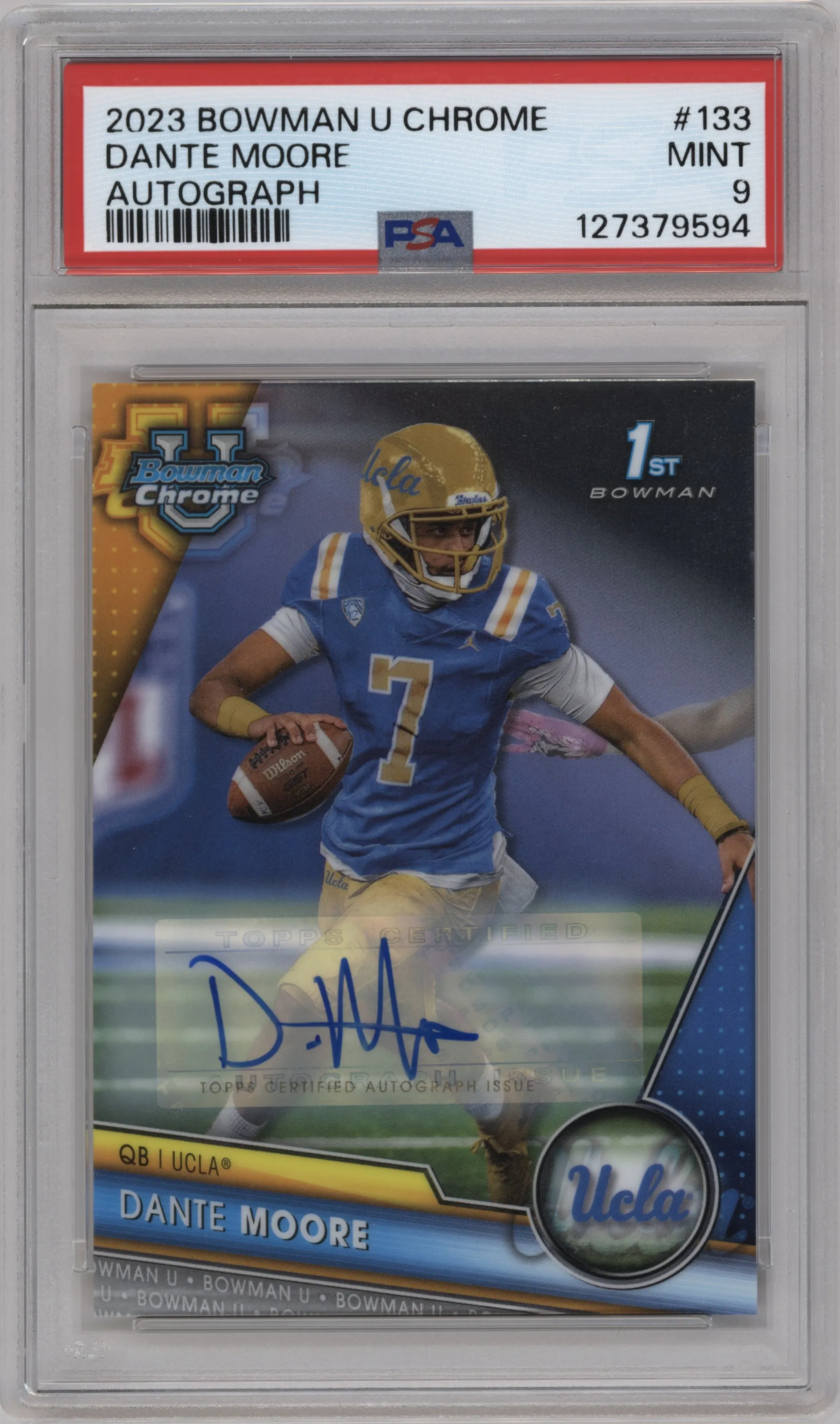 2023 Bowman Chrome University Chr.Pros.Auto Dante Moore PSA 9