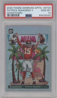 Patrick Mahomes II from the 2020 Panini Donruss Optic set graded by PSA and given an overall grade of 10.