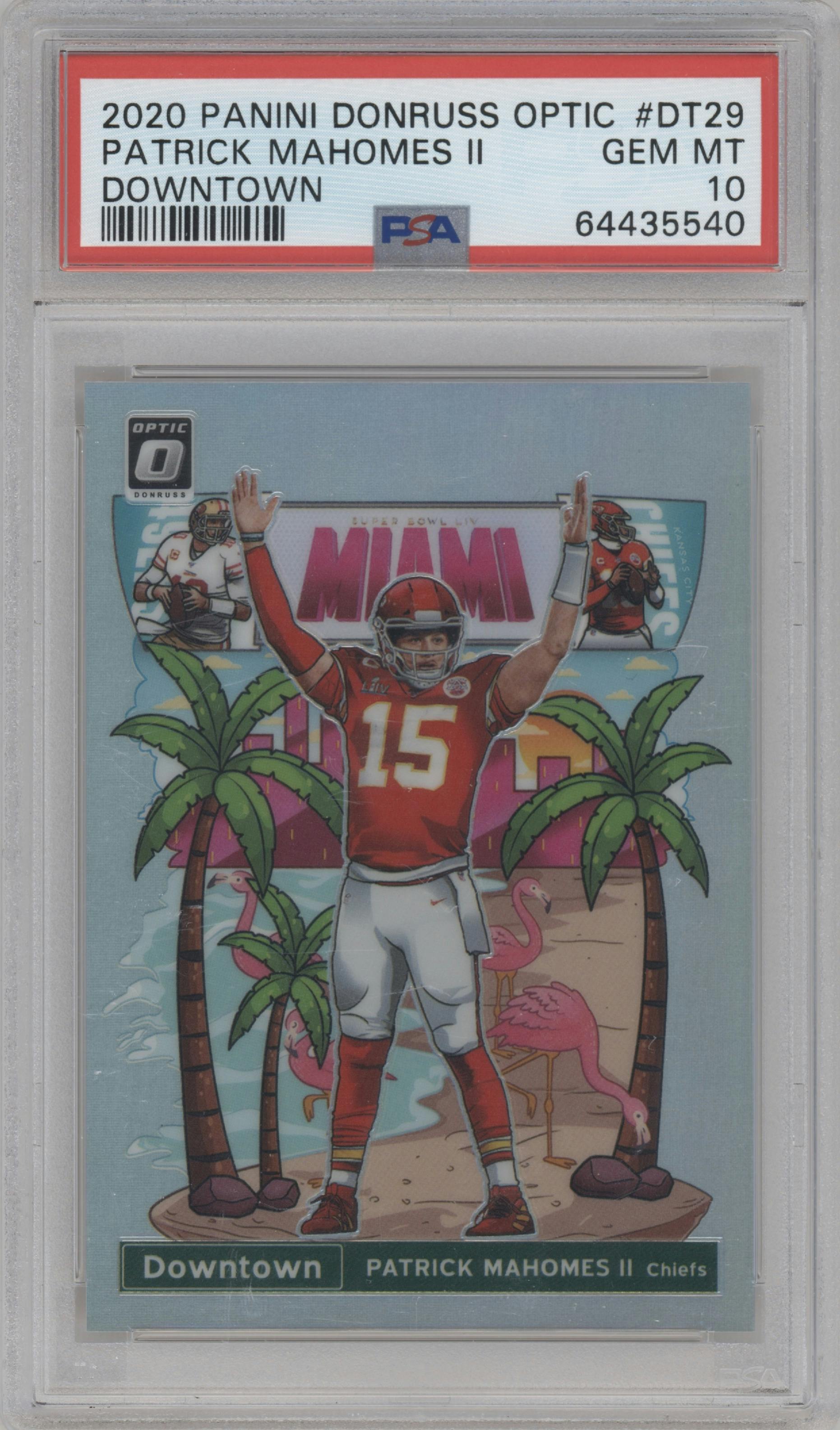 Patrick Mahomes II from the 2020 Panini Donruss Optic set graded by PSA and given an overall grade of 10.