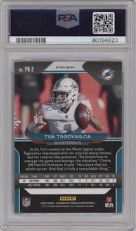 Tua Tagovailoa from the 2020 Panini Chronicles set featuring a Silver parallel graded by PSA and given an overall grade of 9.