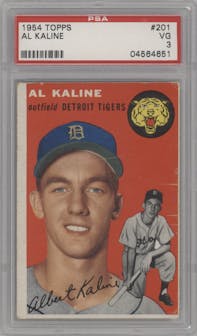 Al Kaline from the 1954 Topps set graded by PSA and given an overall grade of 3.