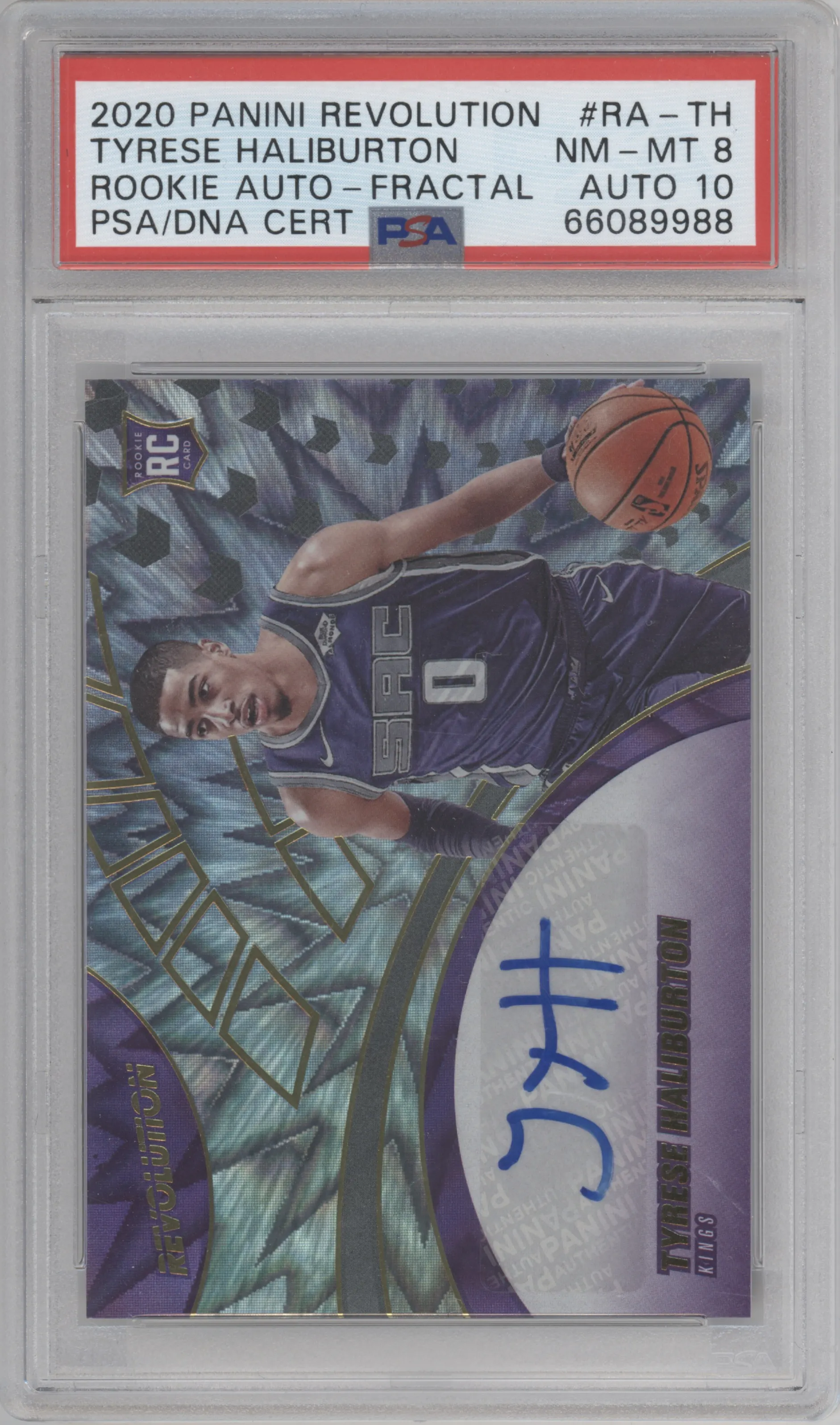 2020 Panini Revolution Rke.Auto Tyrese Haliburton Fractal PSA 8