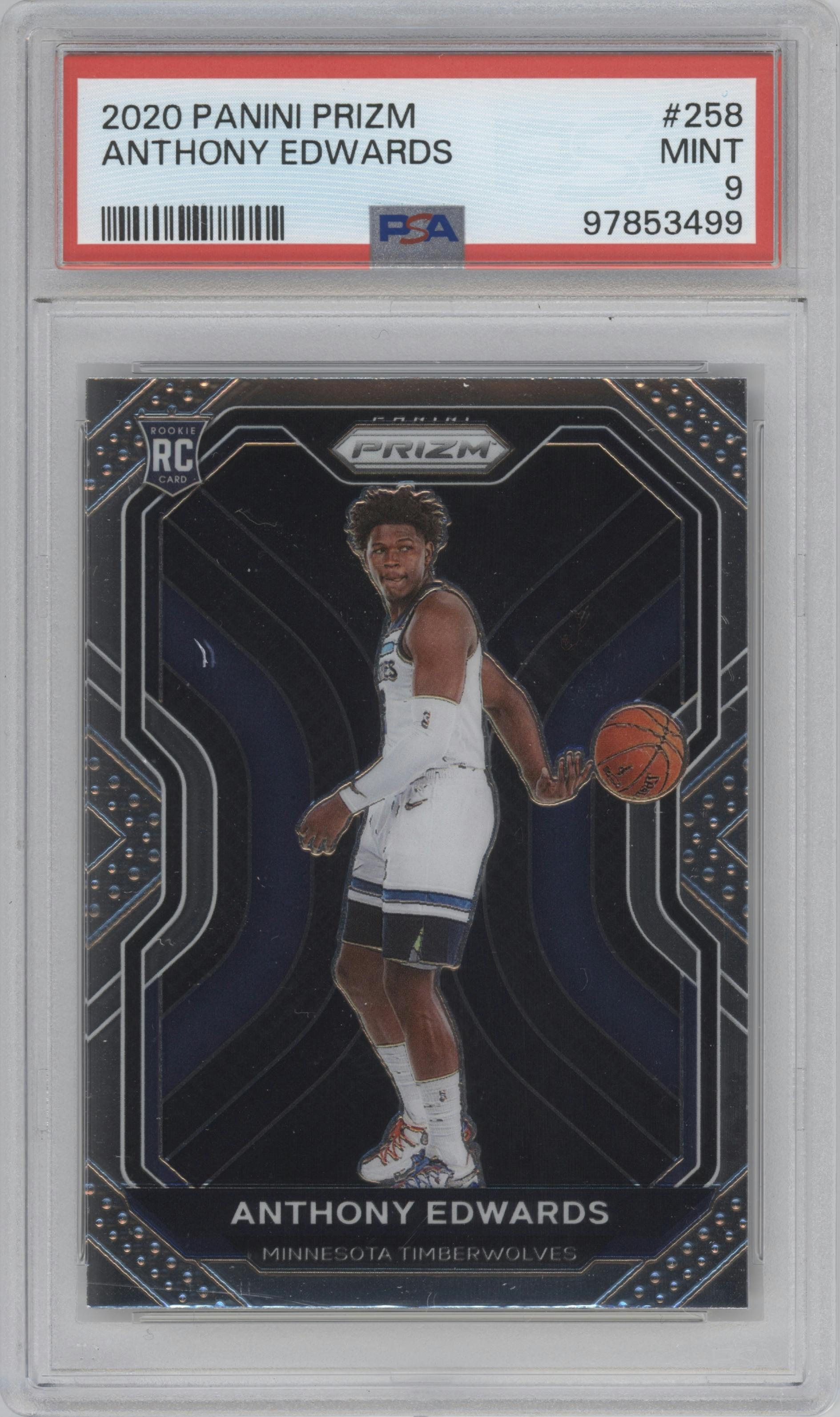 Anthony Edwards from the 2020-21 Panini Prizm set graded by PSA and given an overall grade of 9.