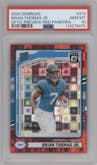 Brian Thomas Jr. from the 2024 Donruss set featuring a Red Pandora parallel graded by PSA and given an overall grade of 10.