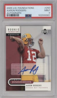 Aaron Rodgers from the 2005 Upper Deck Foundations set graded by PSA and given an overall grade of 9.