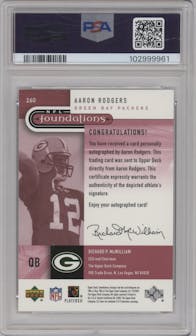 Aaron Rodgers from the 2005 Upper Deck Foundations set graded by PSA and given an overall grade of 9.