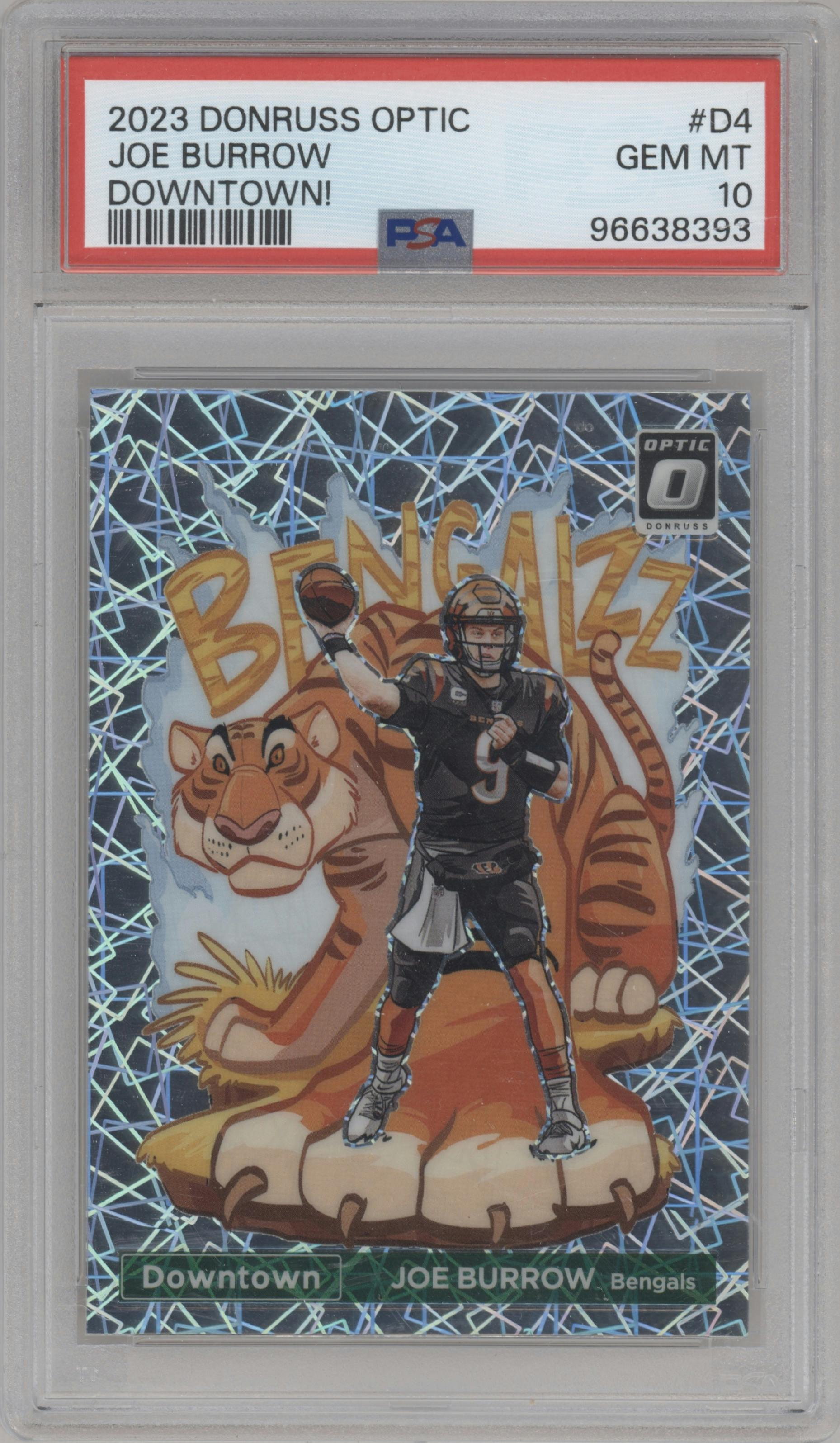 Joe Burrow from the 2023 Donruss Optic set graded by PSA and given an overall grade of 10.