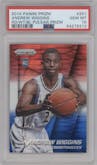 Andrew Wiggins from the 2014-15 Panini Prizm set featuring a Red/White/Blue Pulsar parallel graded by PSA and given an overall grade of 10.
