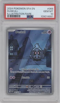 Duskull from the 2024 Pokemon SV set graded by PSA and given an overall grade of 10.