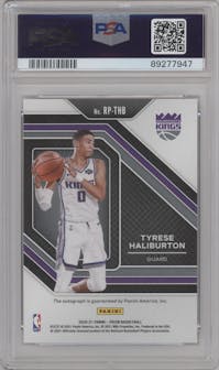 Tyrese Haliburton from the 2020-21 Panini Prizm set graded by PSA and given an overall grade of 9.