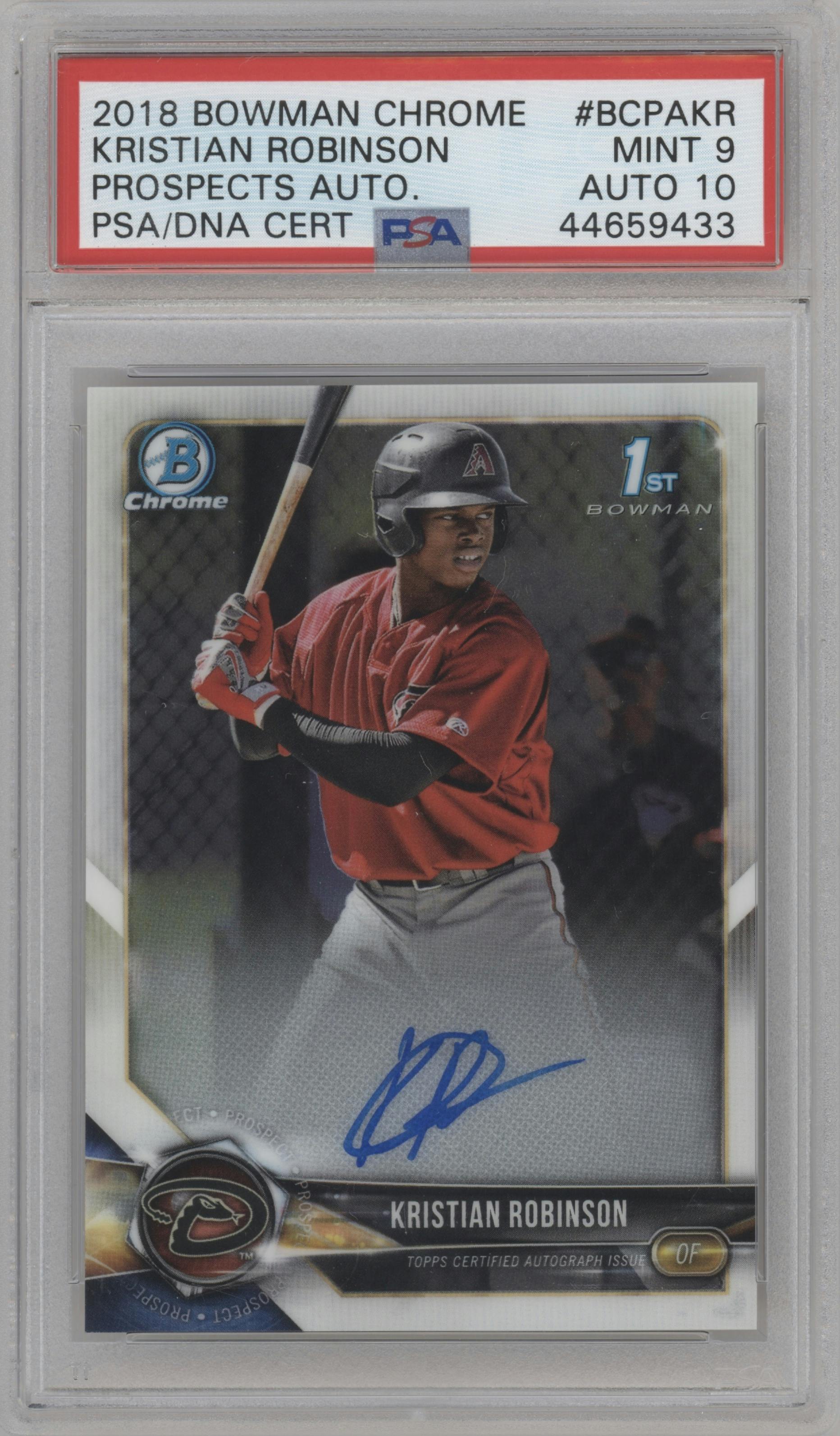 Kristian Robinson from the 2018 Bowman Chrome set graded by PSA and given an overall grade of 9.