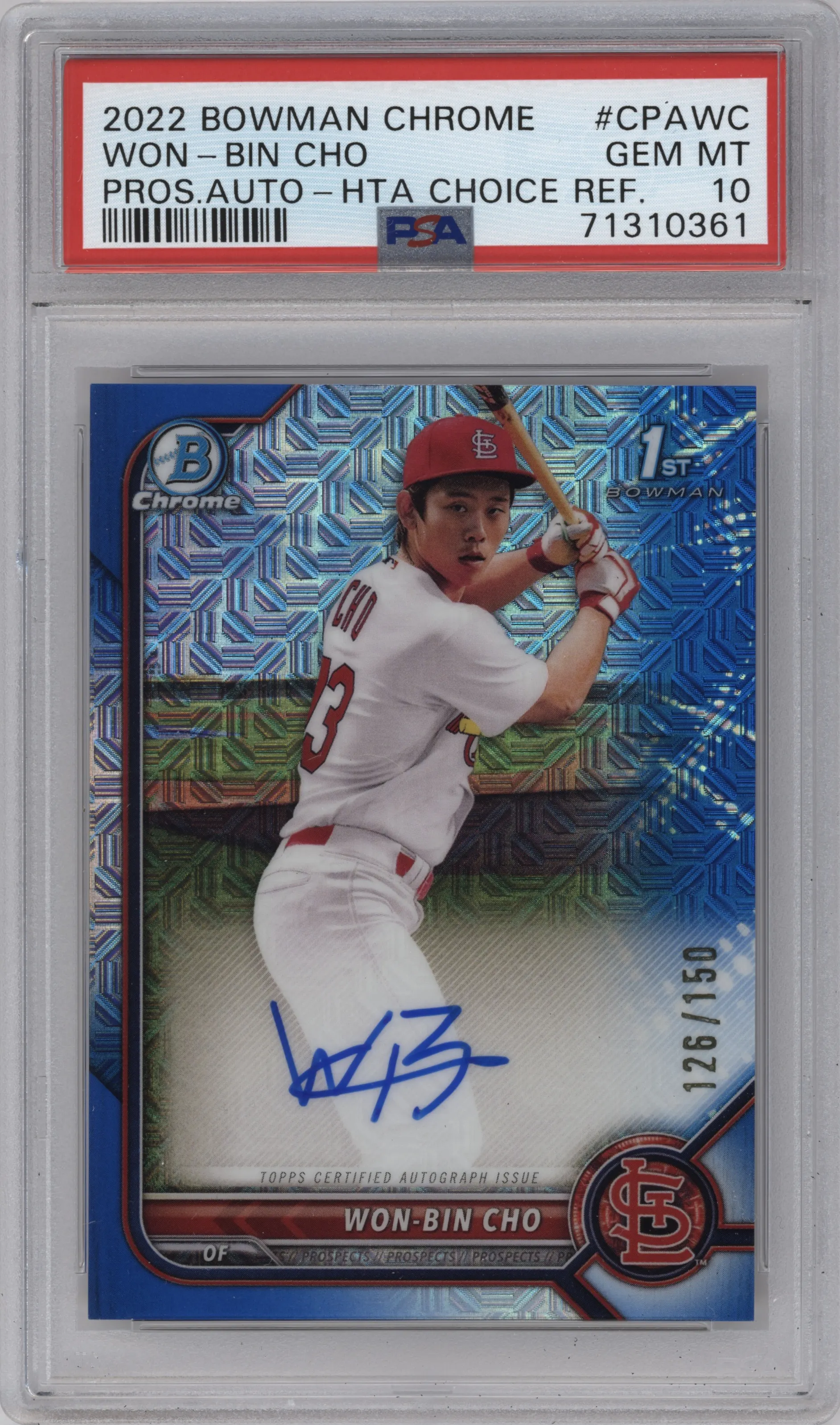 2022 Bowman Chrome Pros.Auto Won-Bin Cho HTA Choice PSA 10