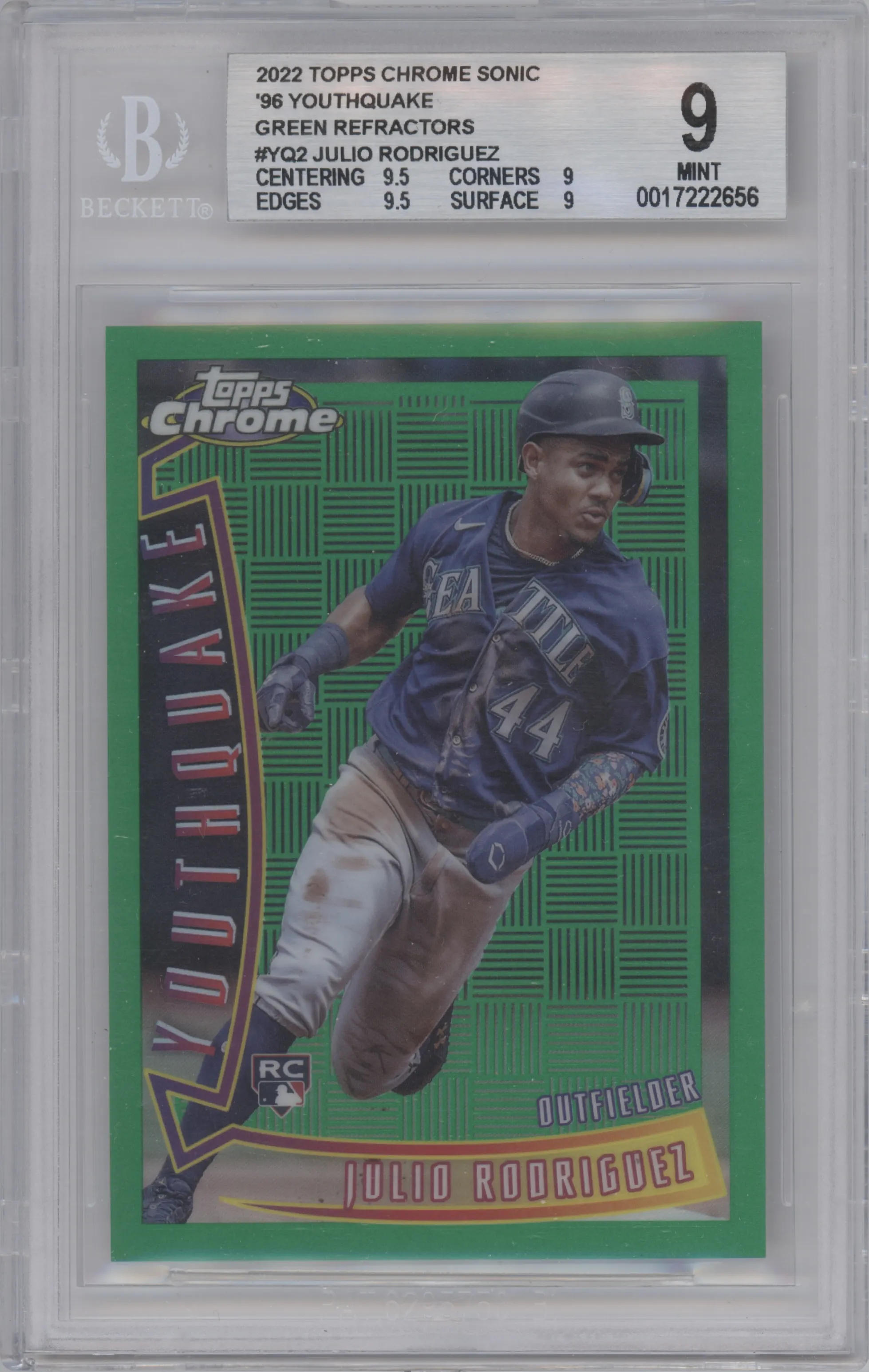 2022 Topps Chrome Sonic 1996 Youthquake Julio Rodriguez Green #YQ-2 BGS 9