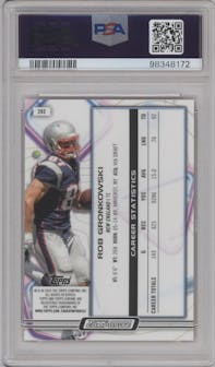 Rob Gronkowski from the 2023 Topps Composite set featuring a Orange Galactic parallel graded by PSA and given an overall grade of 10.