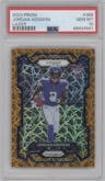 Jordan Addison from the 2023 Panini Prizm set featuring a Lazer parallel graded by PSA and given an overall grade of 10.