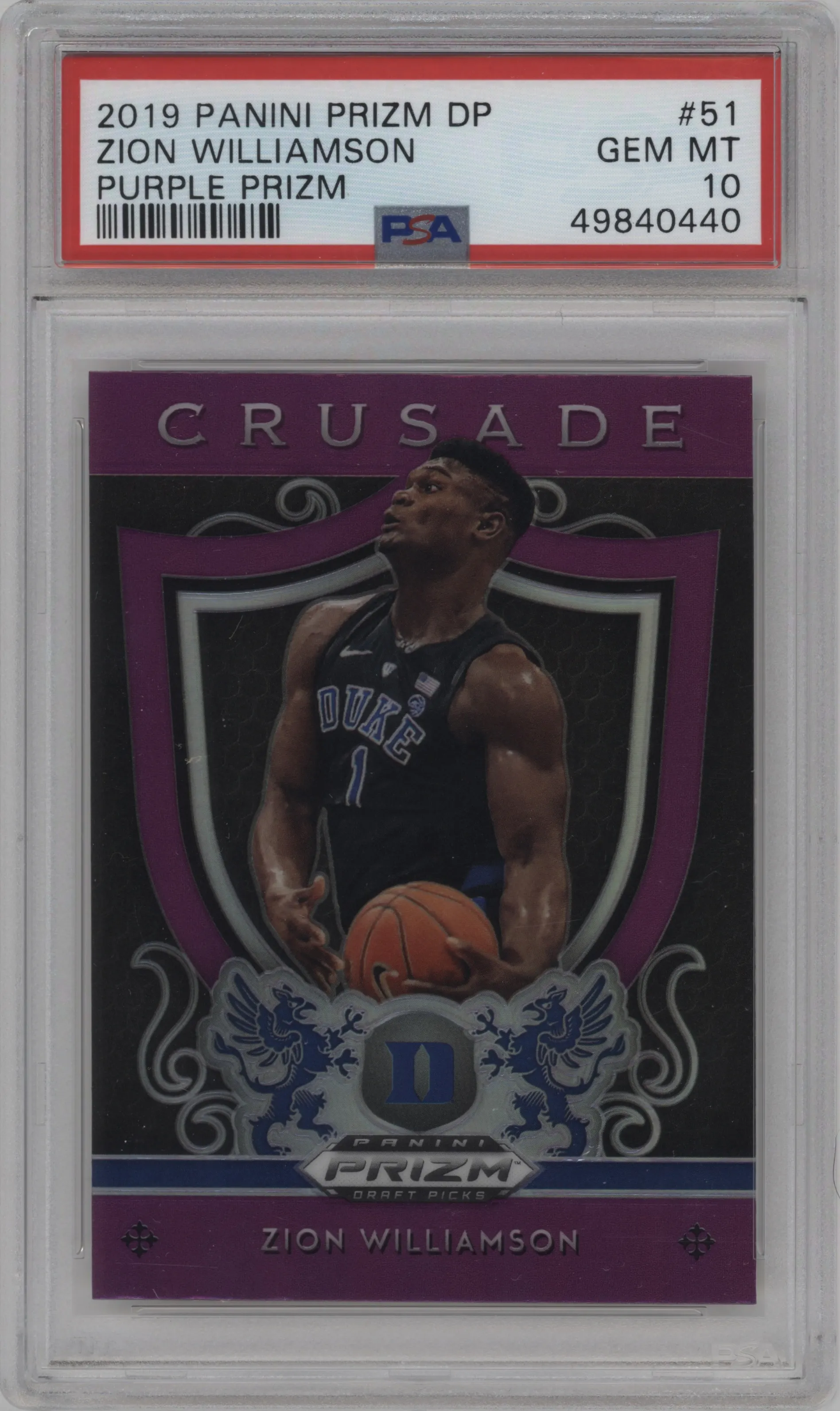 2019 Panini Prizm Draft Picks Crusade Zion Williamson Purple Prizm #51 PSA 10