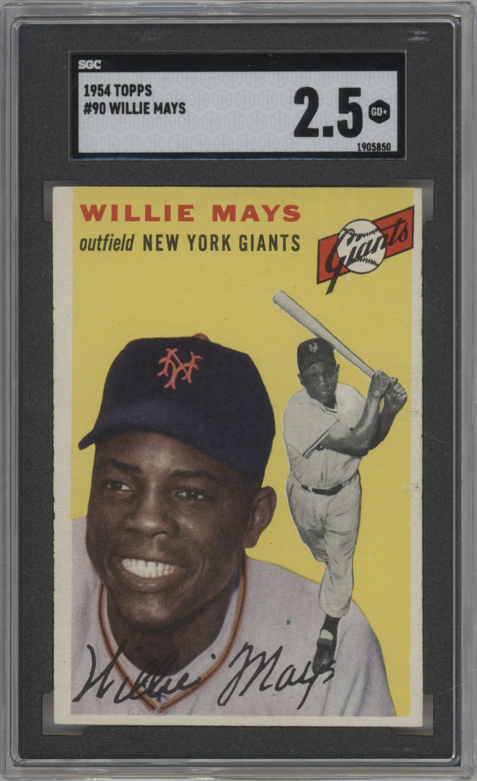 Willie Mays from the 1954 Topps set graded by SGC and given an overall grade of 2.5.
