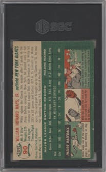 Willie Mays from the 1954 Topps set graded by SGC and given an overall grade of 2.5.
