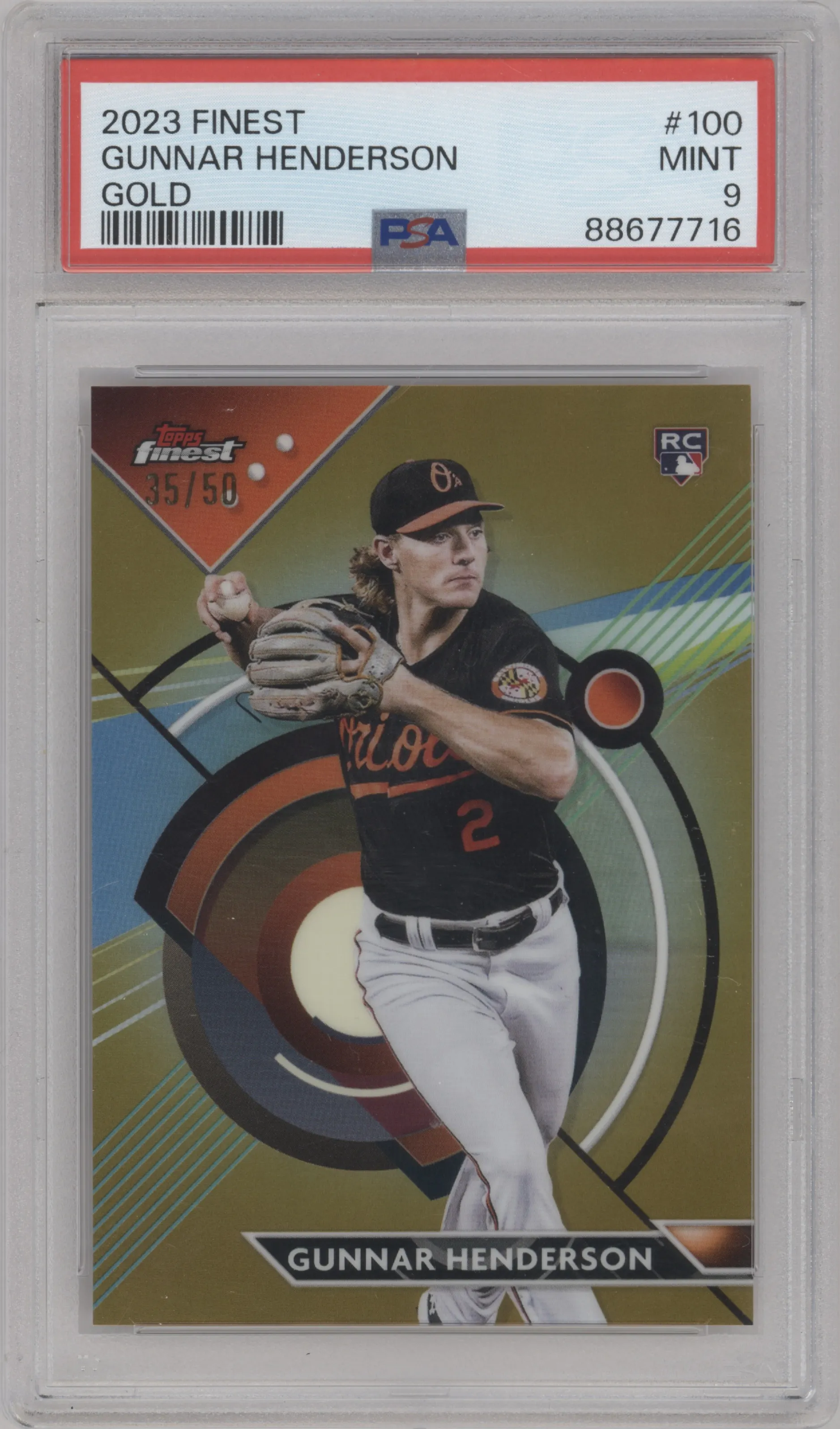 2023 Topps Finest Gunnar Henderson Gold Refractor PSA 9