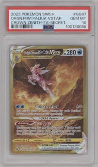Origin Forme Palkia VSTAR from the 2023 Pokemon SWSH set graded by PSA and given an overall grade of 10.