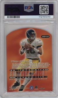 Tom Brady from the 2000 Fleer Ultra set graded by PSA and given an overall grade of 9.