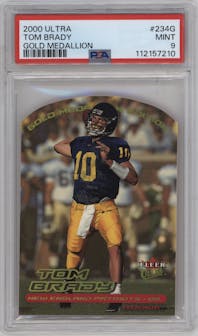 Tom Brady from the 2000 Fleer Ultra set graded by PSA and given an overall grade of 9.