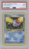 Tentacool from the 1999 Pokemon set graded by PSA and given an overall grade of 9.