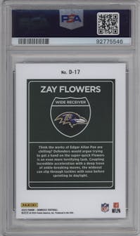Zay Flowers  from the 2023 Panini Donruss set graded by PSA and given an overall grade of 10.