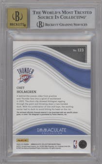 Chet Holmgren from the 2022-23 Panini Immaculate Collection set featuring a Red parallel graded by Beckett and given an overall grade of 9.