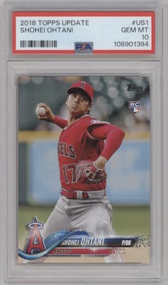 Shohei Ohtani from the 2018 Topps Update set graded by PSA and given an overall grade of 10.