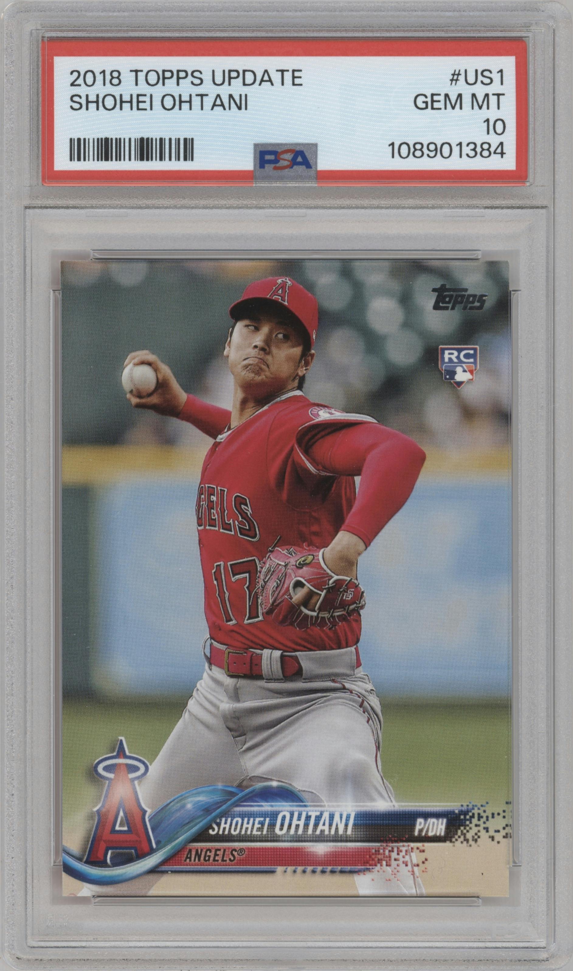 Shohei Ohtani from the 2018 Topps Update set graded by PSA and given an overall grade of 10.