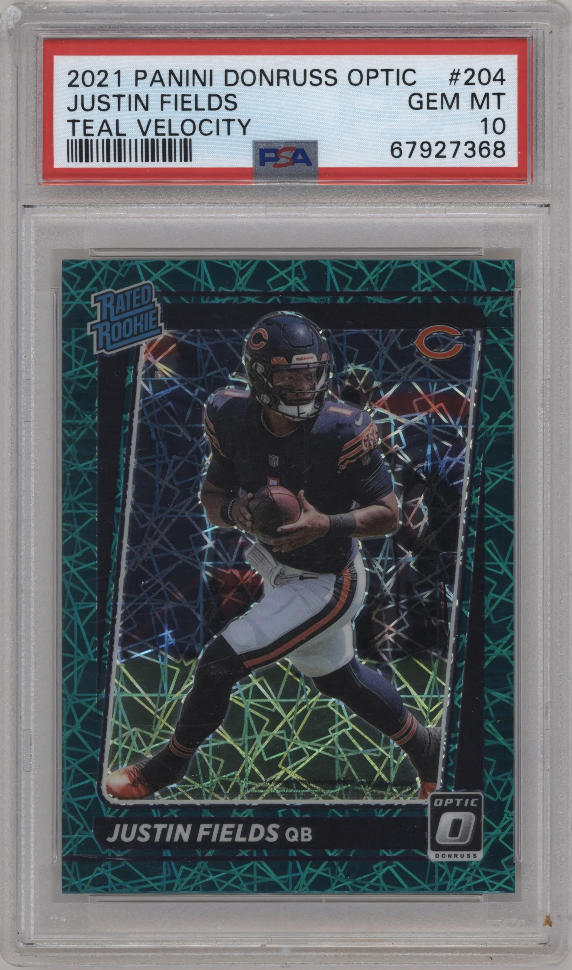 2021 Panini Donruss Optic Rated Rookie Justin Fields Teal Velocity PSA 10