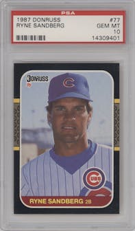 Ryne Sandberg from the 1987 Donruss set graded by PSA and given an overall grade of 10.