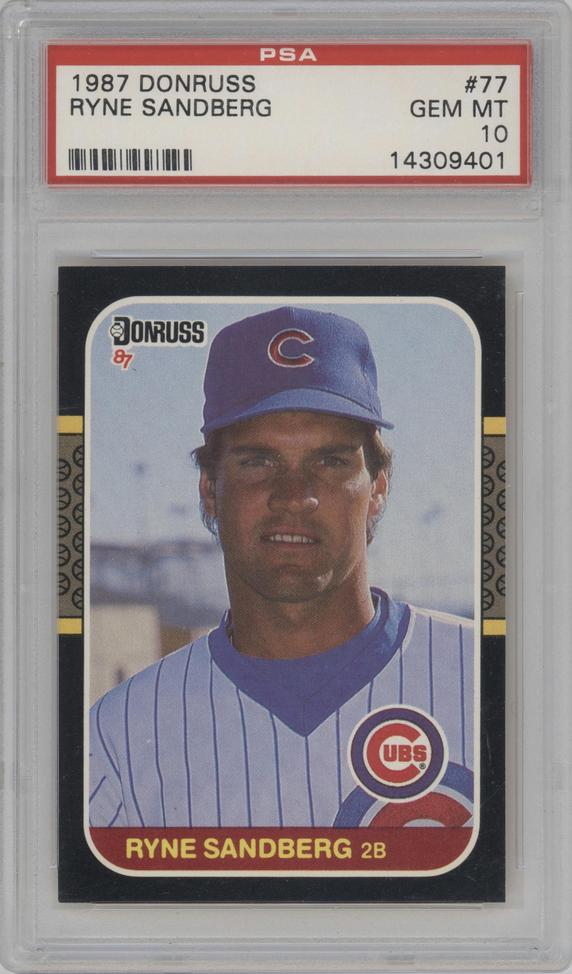 Ryne Sandberg from the 1987 Donruss set graded by PSA and given an overall grade of 10.