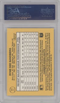 Ryne Sandberg from the 1987 Donruss set graded by PSA and given an overall grade of 10.