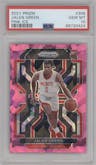 Jalen Green from the 2021-22 Panini Prizm  set featuring a Pink Ice parallel graded by PSA and given an overall grade of 10.