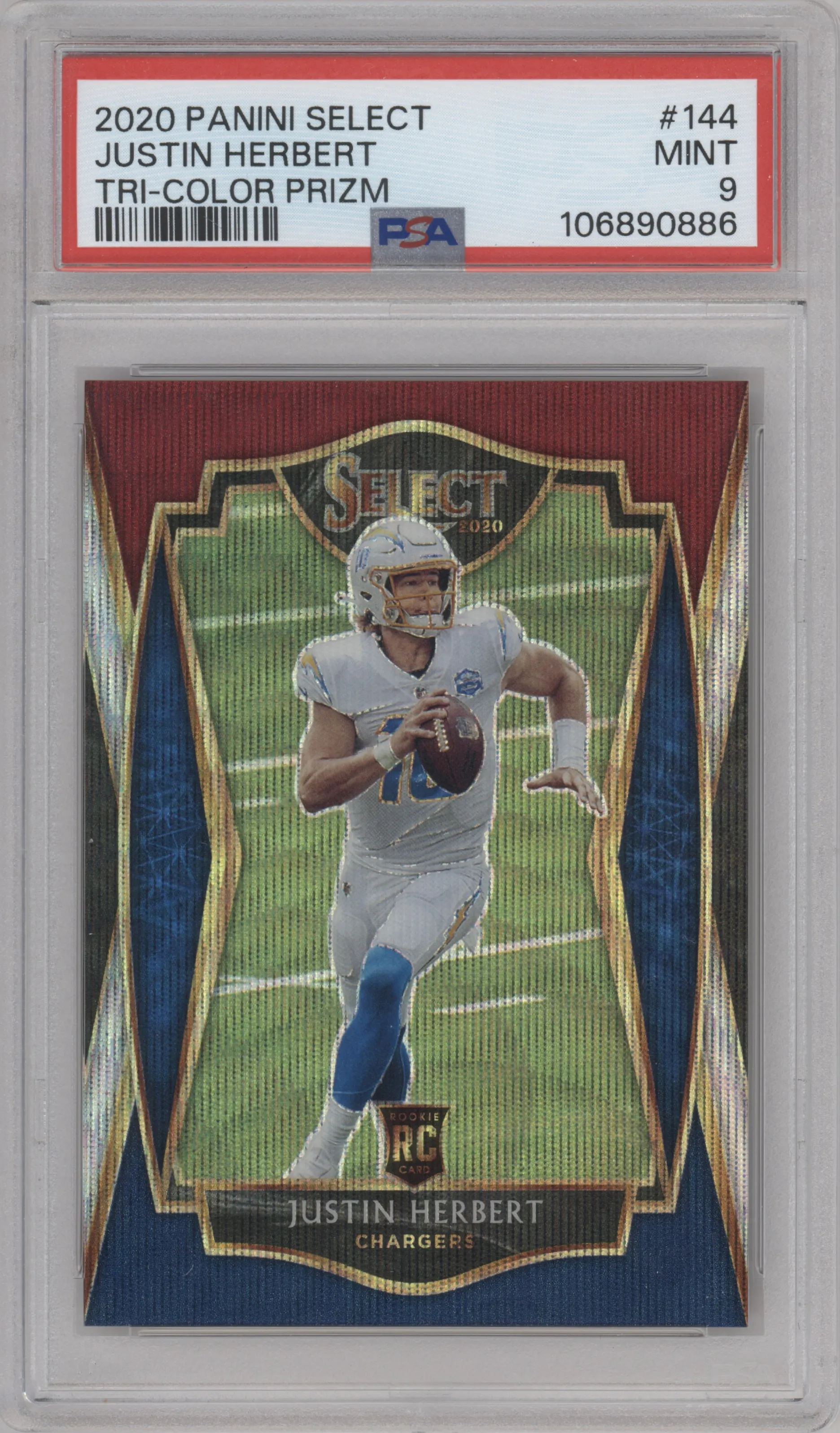 2020 Panini Select Pre.Lvl. Justin Herbert Tri-Color PSA 9