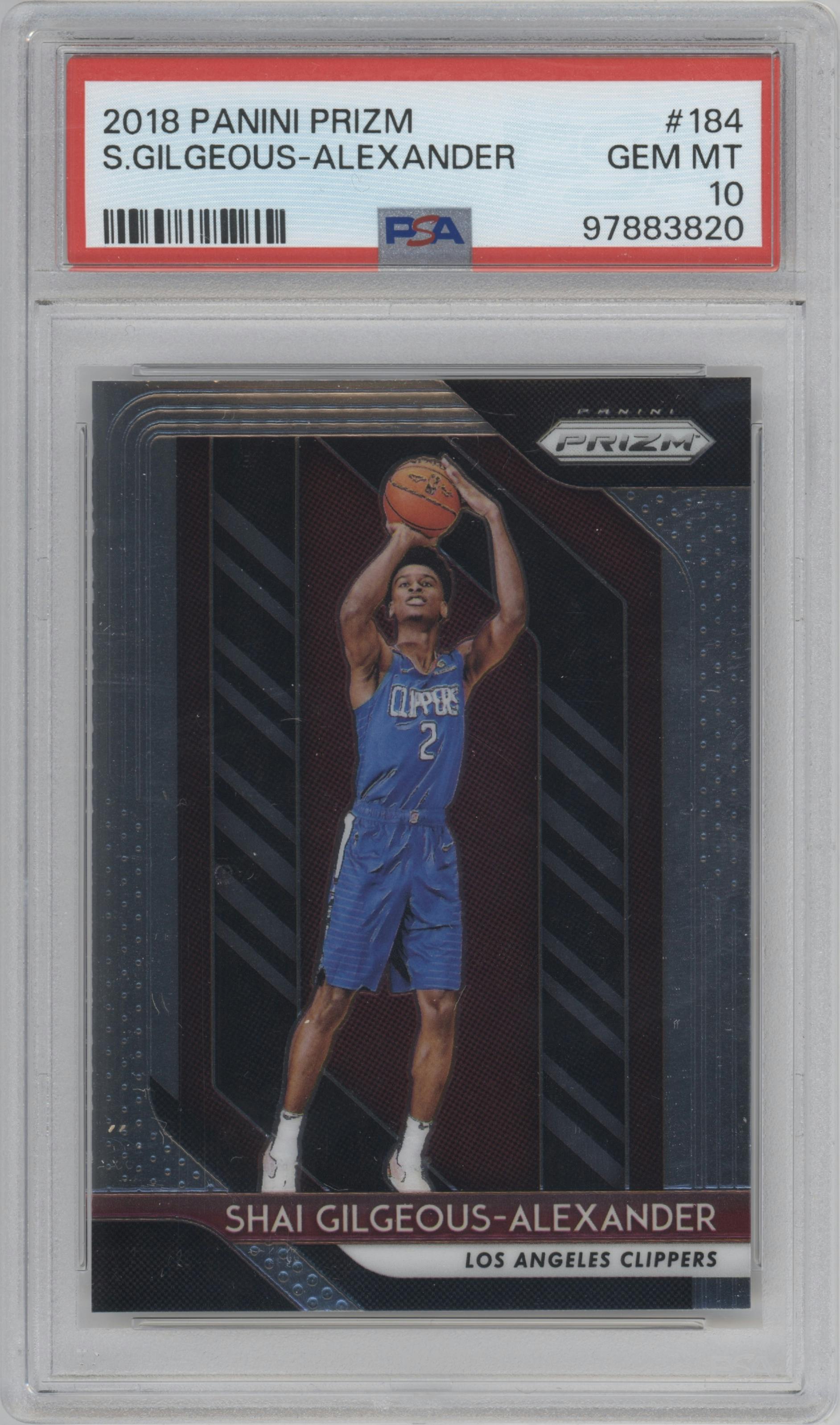 Shai Gilgeous-Alexander from the 2018-19 Panini Prizm set graded by PSA and given an overall grade of 10.