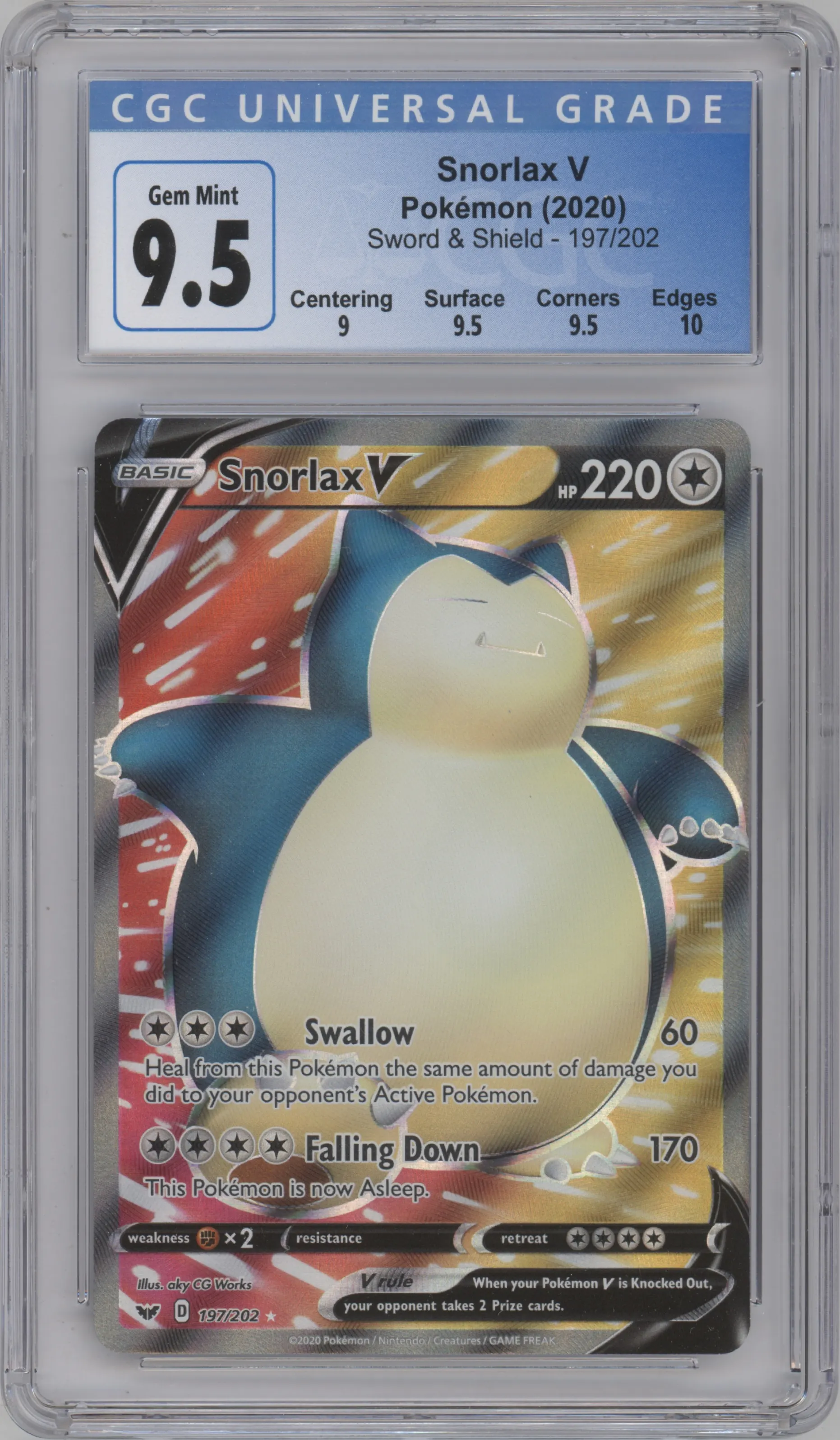 2020 Pokemon SWSH Snorlax V #197 CGC 9.5