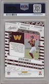 Jayden Daniels from the 2024 Panini Absolute set featuring a Red/Blue parallel graded by PSA and given an overall grade of 10.