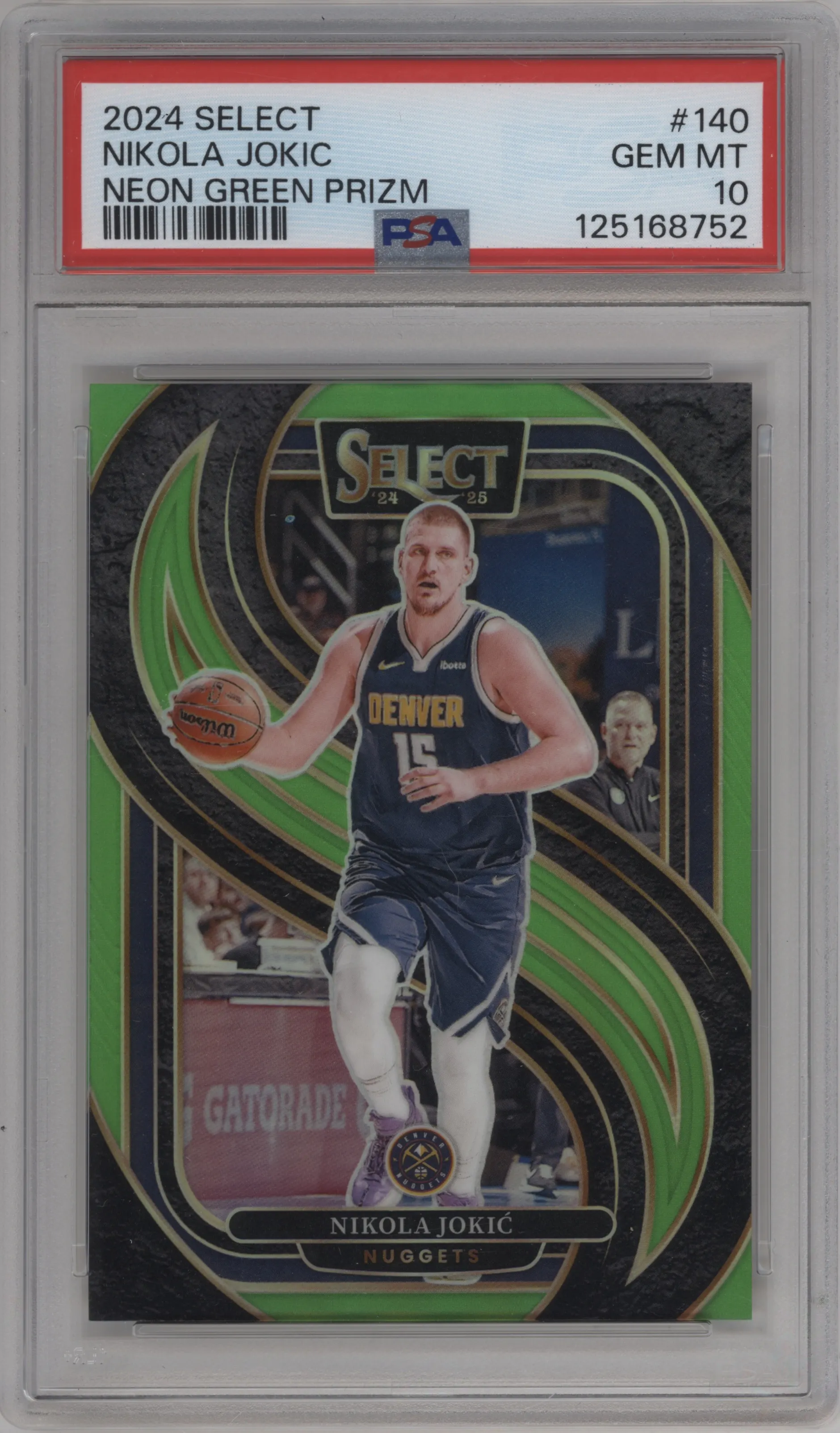 2024 Panini Select Pre.Lvl. Nikola Jokic Neon Green Prizm #140 PSA 10