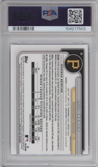 Paul Skenes from the 2024 Bowman Chrome Sapphire set graded by PSA and given an overall grade of 10.