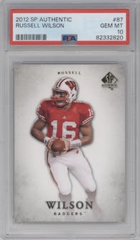 Russell Wilson from the 2012 SP Authentic set graded by PSA and given an overall grade of 10.