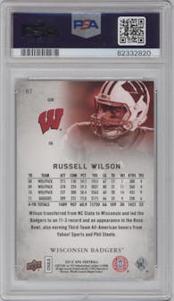 Russell Wilson from the 2012 SP Authentic set graded by PSA and given an overall grade of 10.