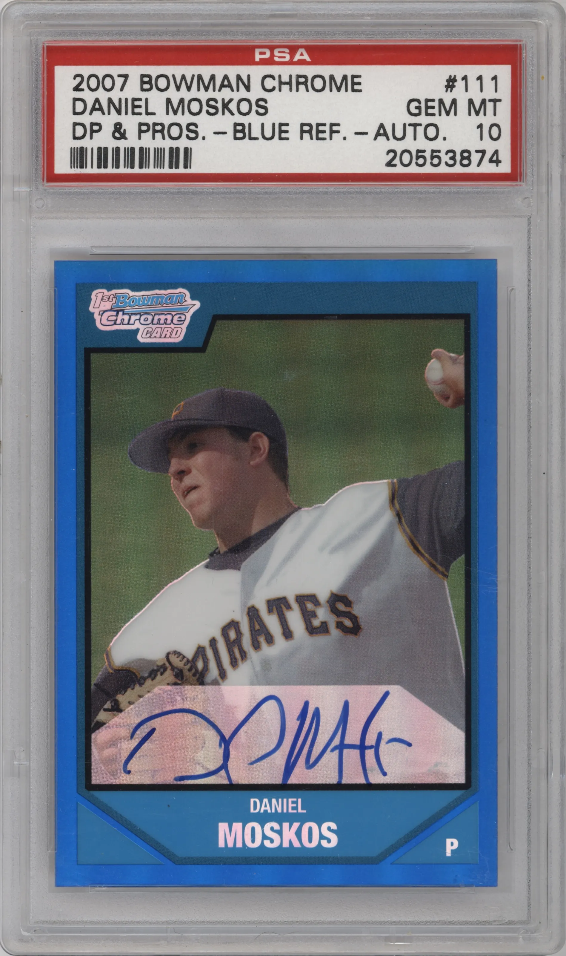 2007 Bowman Draft Picks & Prospects Chrome Auto Daniel Moskos Blue Refractor #BDPP111 PSA 10