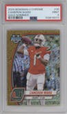 Cameron Ward from the 2024 Bowman University Chrome set featuring a Gold Shimmer parallel graded by PSA and given an overall grade of 9.