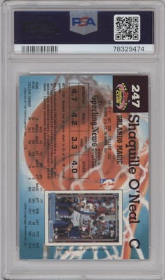 Shaquille O'Neal  from the 1992-93 Topps Stadium Club set featuring a Members Only parallel graded by PSA and given an overall grade of 10.