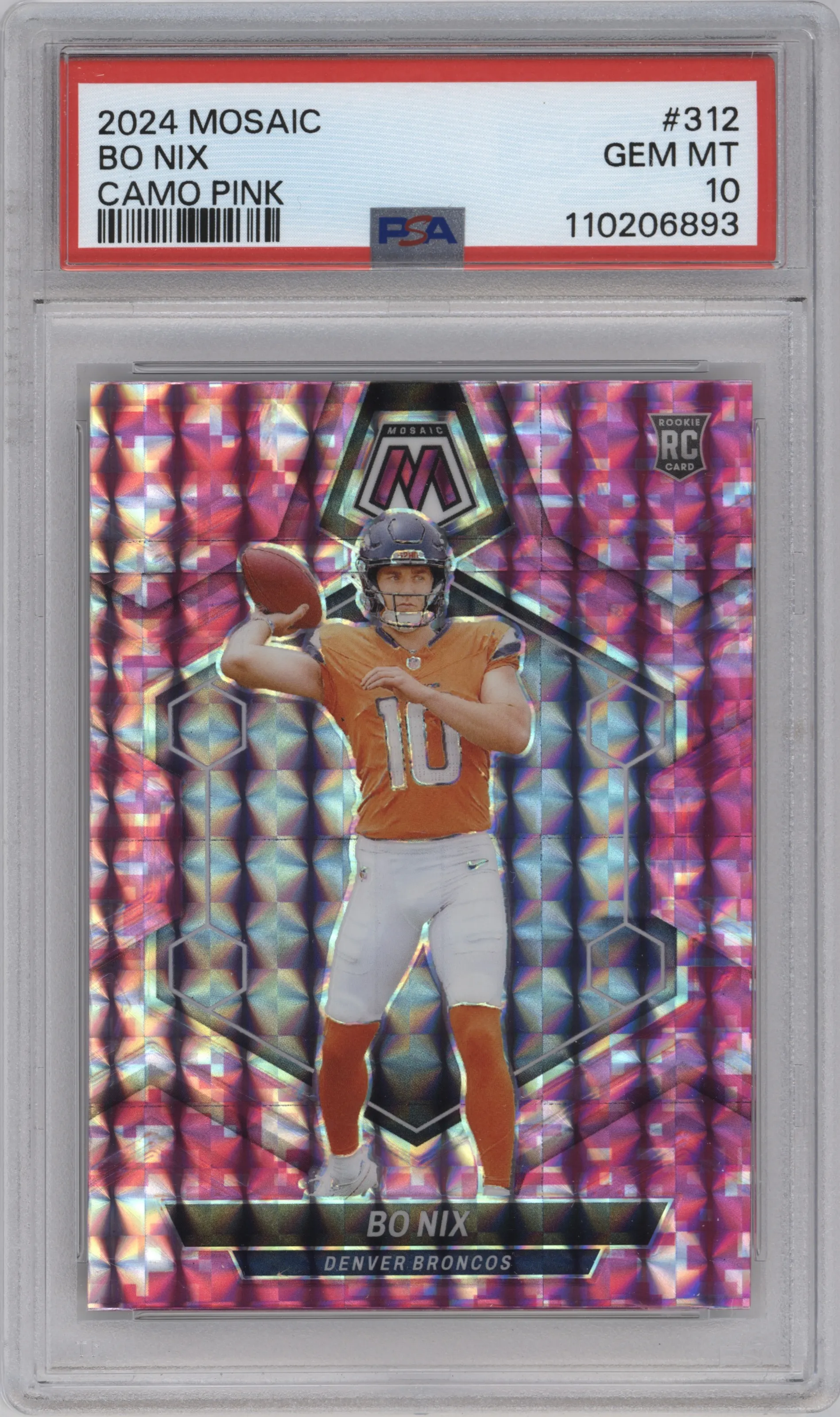 2024 Panini Mosaic Bo Nix Pink Camo PSA 10